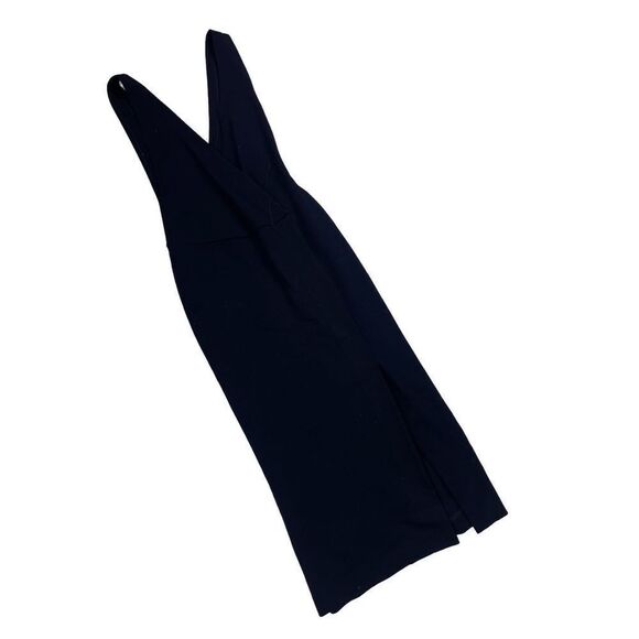 Vintage Donna Karan New York Navy Blue Sleeveless Plunge Neck Pure Wool Midi Dre